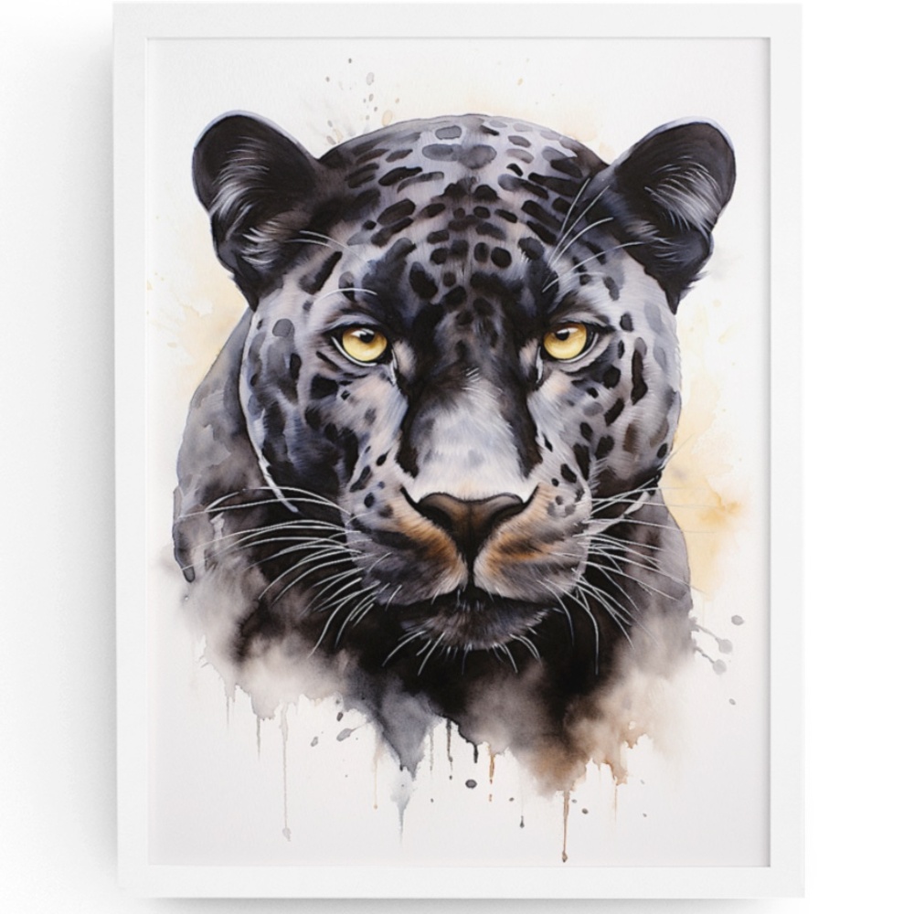 Watercolor Black Jaguar Wall Art Print Unframed - Majestic Jungle Elegance